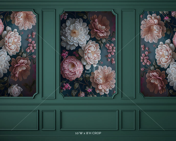 Elegant Floral Emerald Wall - HSD Photography Backdrops