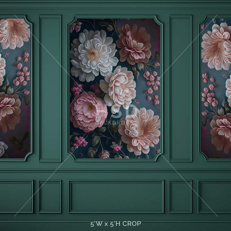 Elegant Floral Emerald Wall - HSD Photography Backdrops