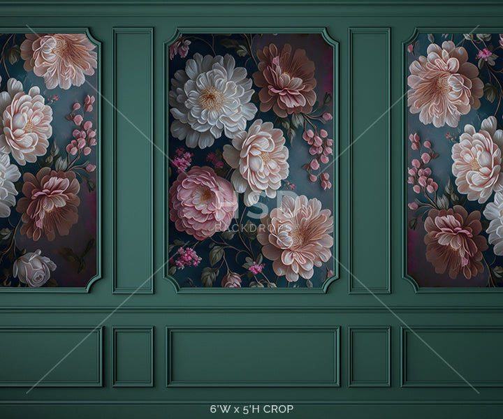 Elegant Floral Emerald Wall - HSD Photography Backdrops