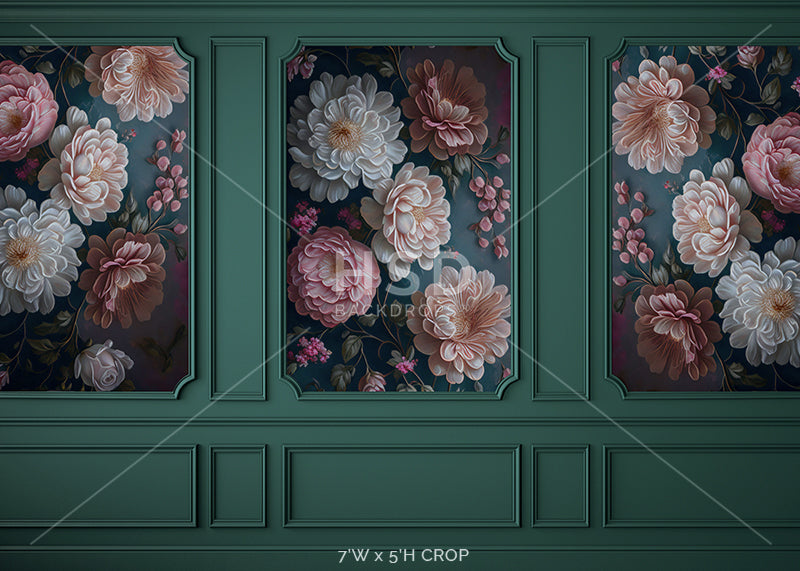 Elegant Floral Emerald Wall - HSD Photography Backdrops