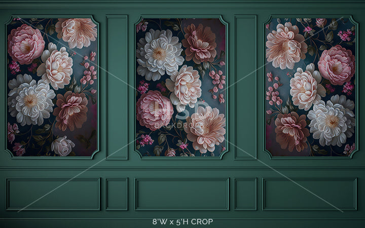 Elegant Floral Emerald Wall - HSD Photography Backdrops