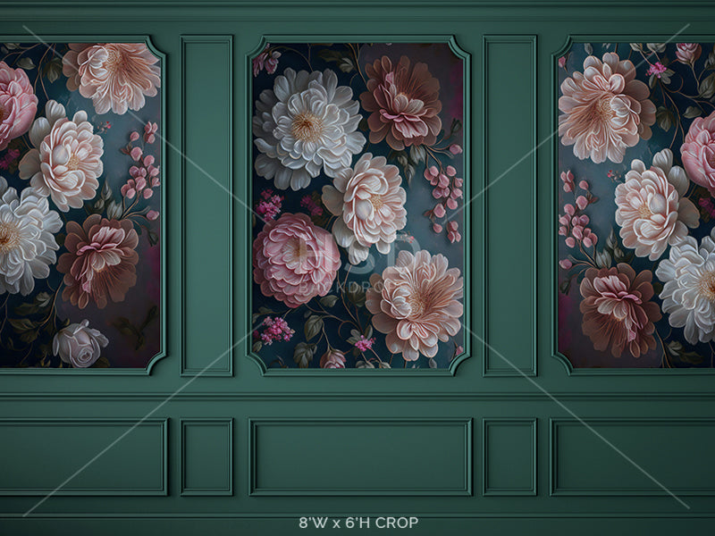Elegant Floral Emerald Wall - HSD Photography Backdrops