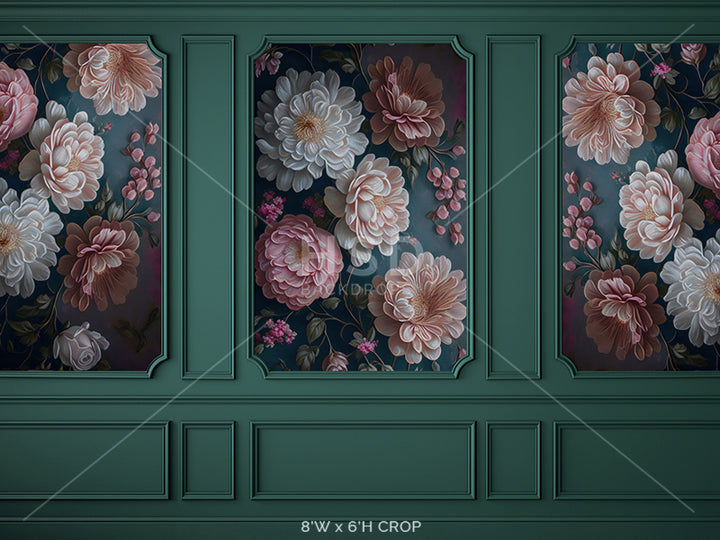 Elegant Floral Emerald Wall - HSD Photography Backdrops