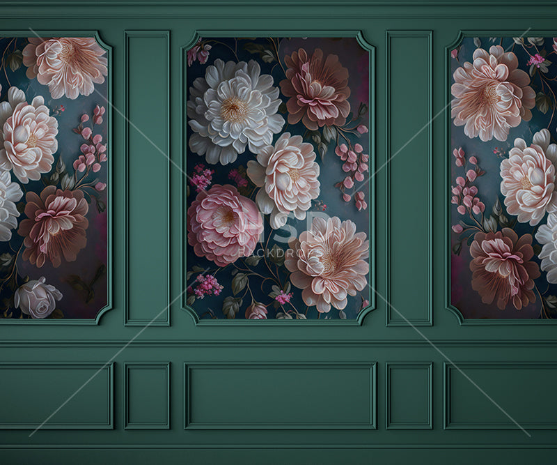 Elegant Floral Emerald Wall - HSD Photography Backdrops