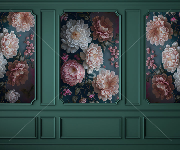 Elegant Floral Emerald Wall - HSD Photography Backdrops