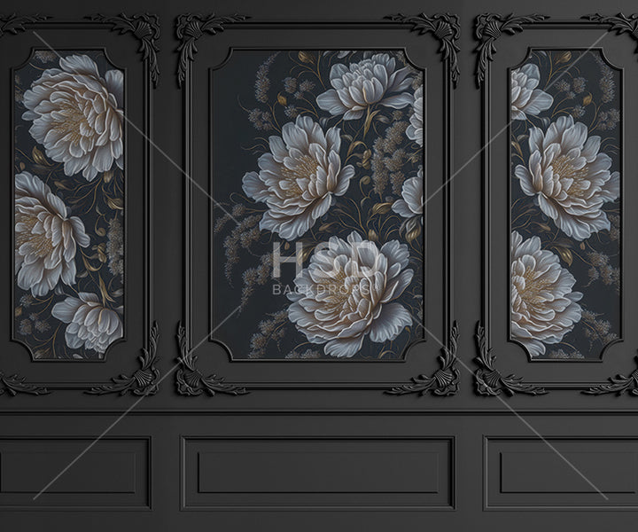 Dark Slate Elegant Floral Wall - HSD Photography Backdrops