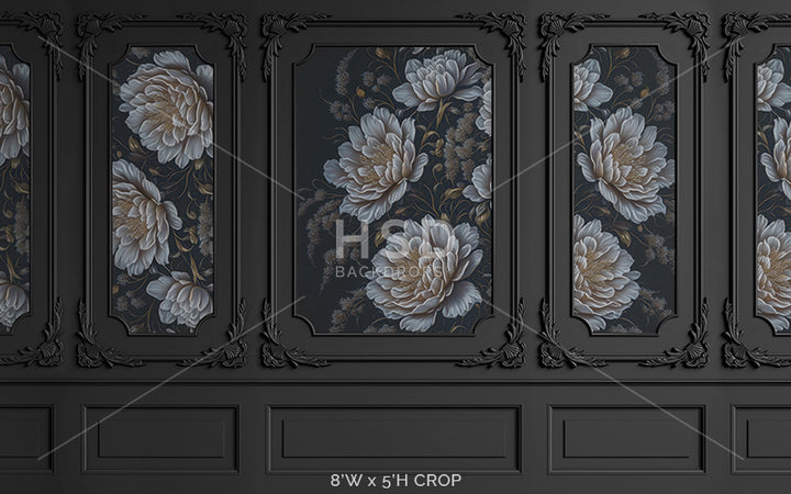 Dark Slate Elegant Floral Wall - HSD Photography Backdrops
