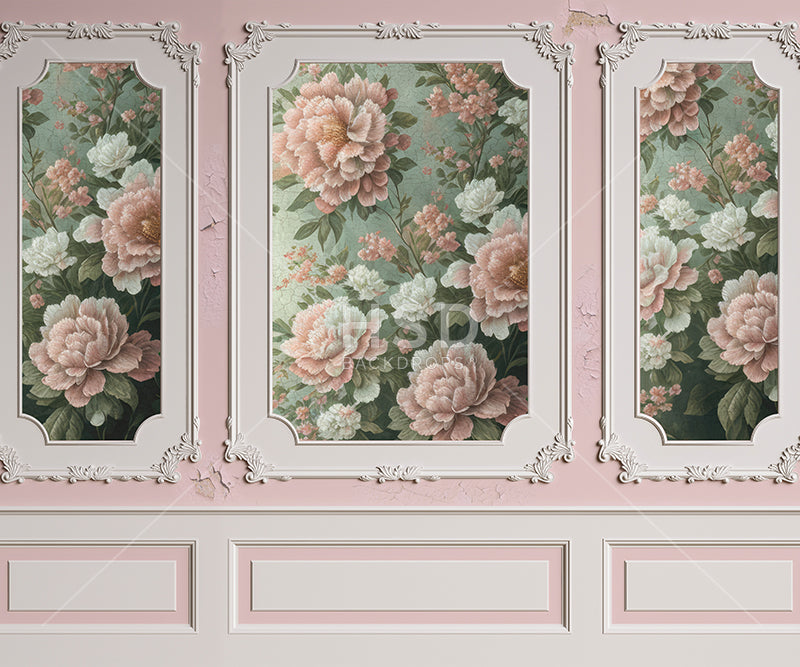 Vintage Pink Floral Wainscot - HSD Photography Backdrops