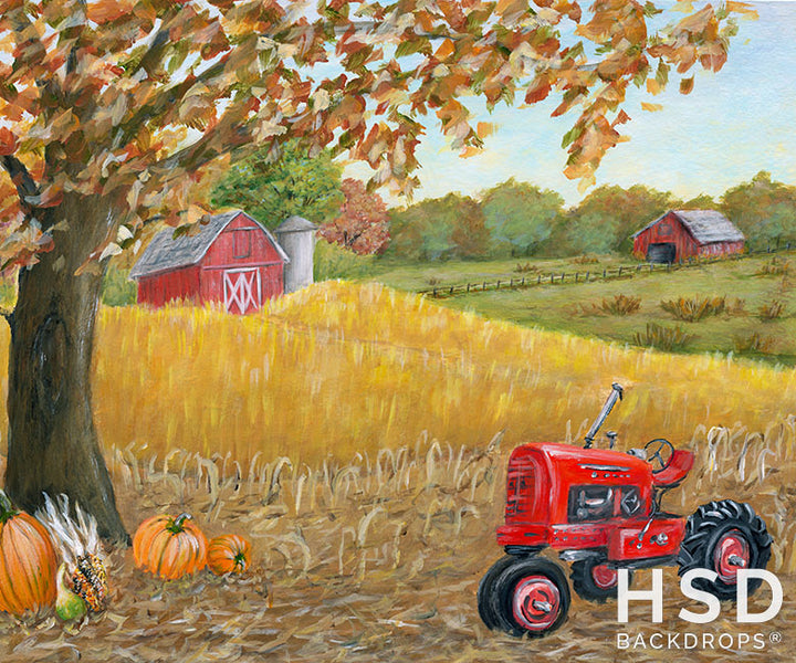 Red Tractor on the Fall Farm - HSD Photography Backdrops