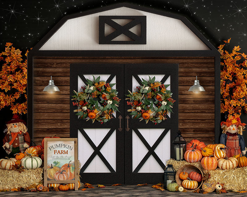 Pumpkin Patch Barn Photo backdrop for fall pictures