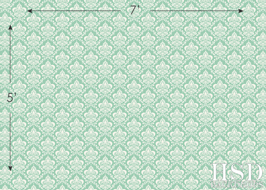 Mint Green Damask - HSD Photography Backdrops