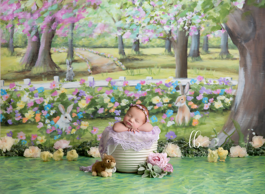 Bunny Garden Easter Backdrop - HSD Photography Backdrops