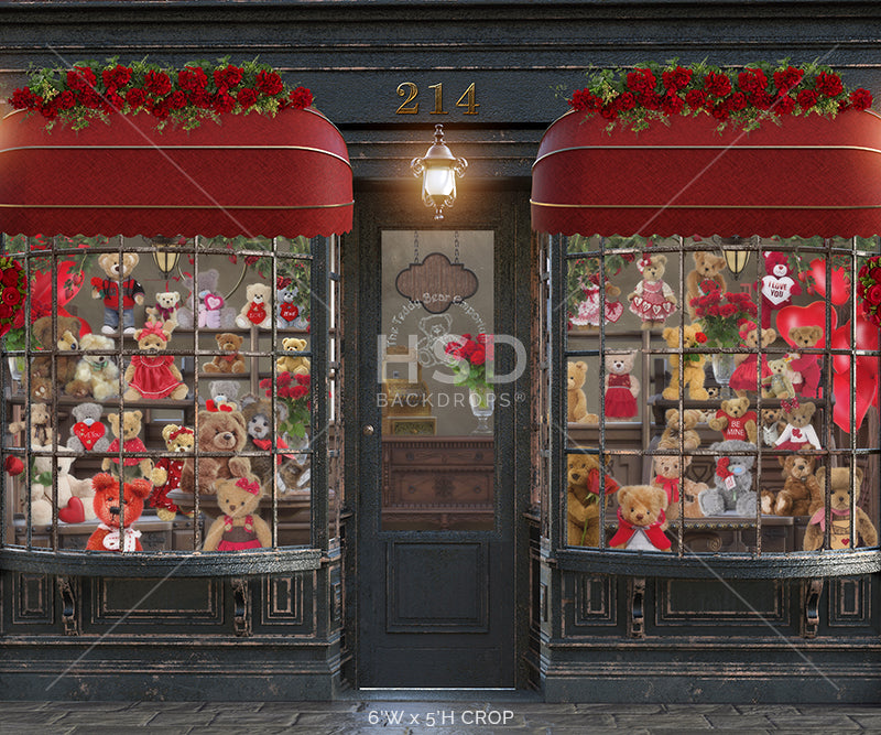 Valentine's Day Teddy Bear Shop Backdrop for Pictures