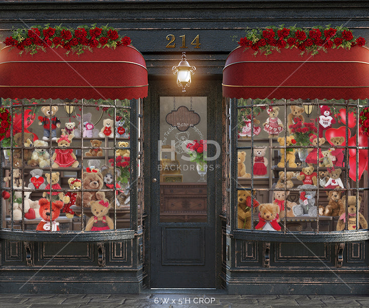 Valentine's Day Teddy Bear Shop Backdrop for Pictures