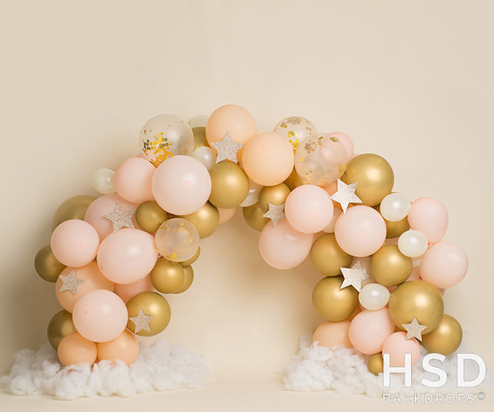Pink and Gold Balloon Arch Backdrop - HSD Photography Backdrops
