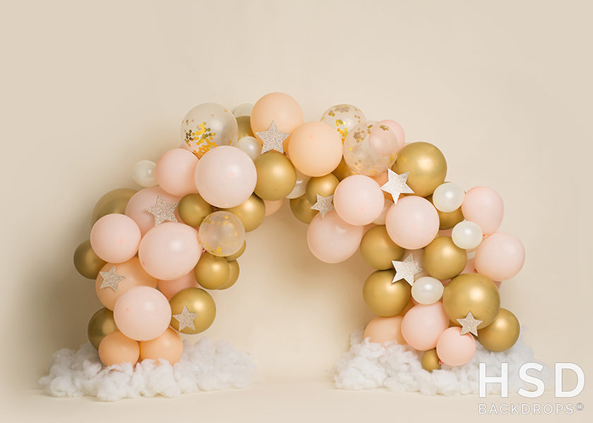 Pink and Gold Balloon Arch Backdrop - HSD Photography Backdrops