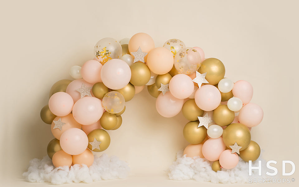 Pink and Gold Balloon Arch Backdrop - HSD Photography Backdrops