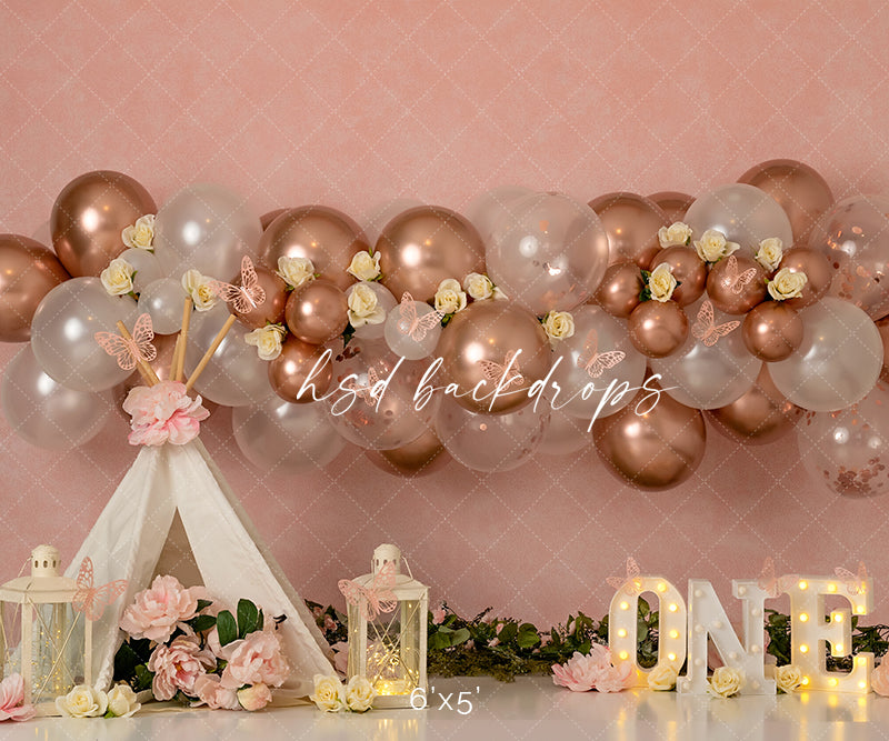 Wonderland Flowers Butterfly Balloons Backdrop For Girl 1st One Year Old First Birthday Cake Smash Decor Backdrop Photo Studio Photography Background | IE - View #3