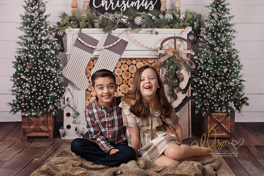 Farmhouse Christmas Fireplace - HSD Photography Backdrops