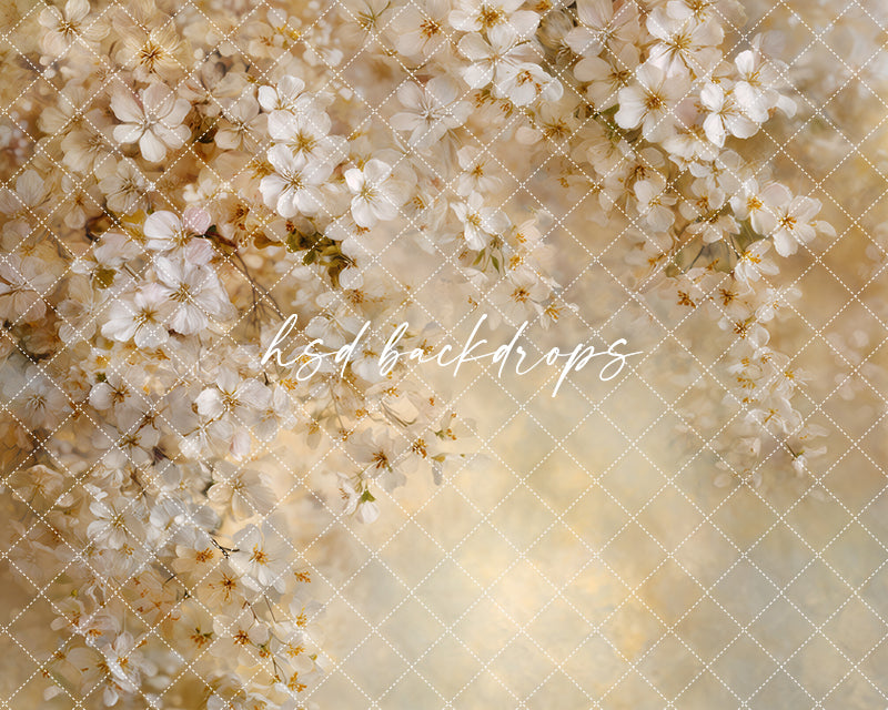 Golden Blossom Cascade – Soft Spring Floral Backdrop