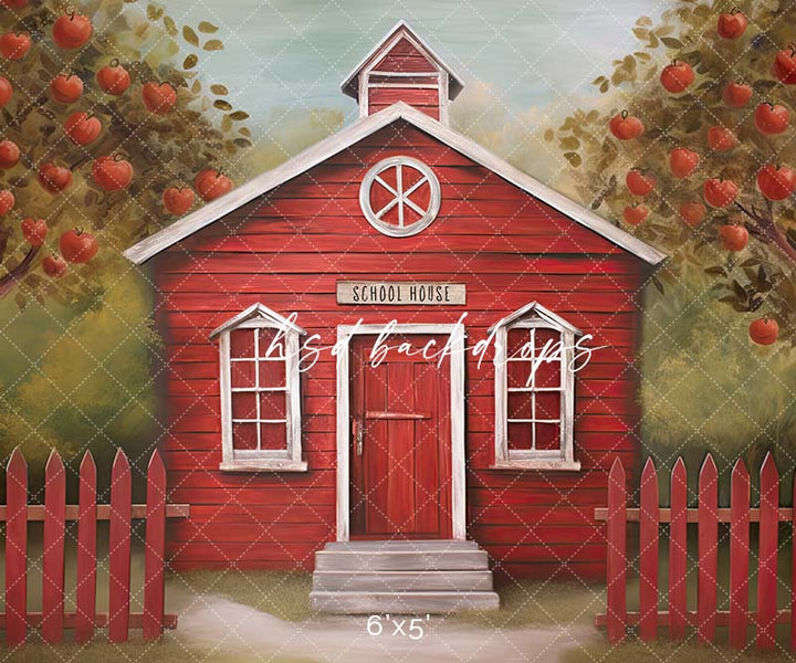 Vintage Red School House Back to School Backdrop for Photography 