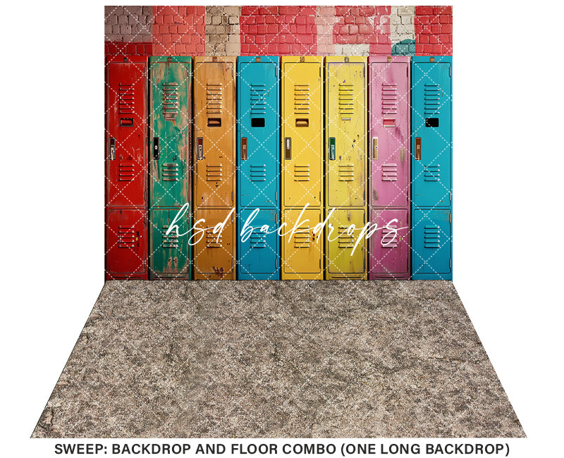 Colorful Vintage School Lockers Back to School Photo Backdrop