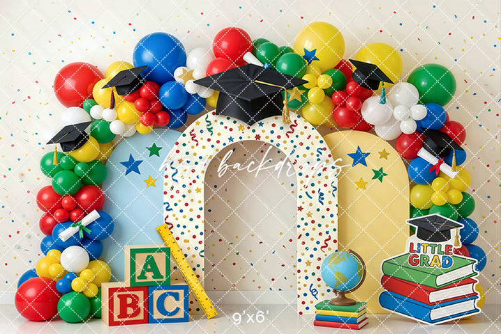 Little Grad Balloon Arch Photography Backdrop – Colorful School Portrait Scene | HSD Backdrops