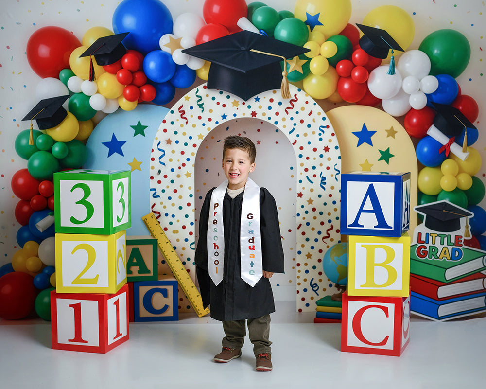 Little Grad Balloon Arch Photography Backdrop – Colorful School Portrait Scene | HSD Backdrops