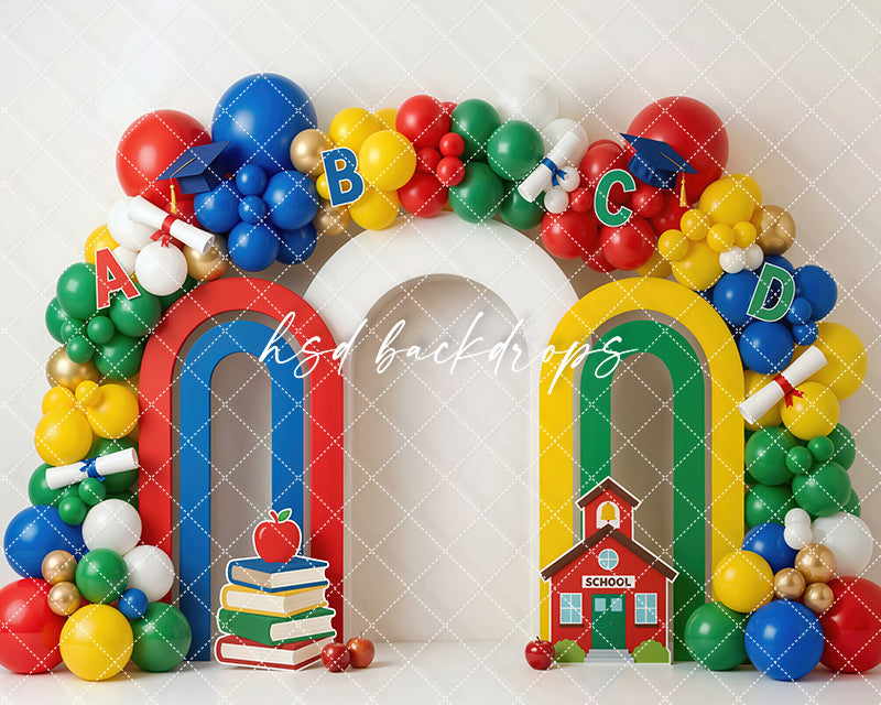 Back to School Balloon Arch Photography Backdrop – Colorful Kids Portrait Scene | HSD Backdrops