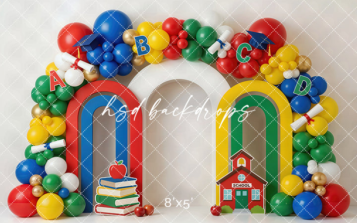 Back to School Balloon Arch Photography Backdrop – Colorful Kids Portrait Scene | HSD Backdrops