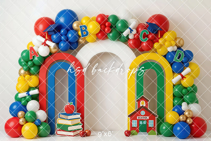 Back to School Balloon Arch Photography Backdrop – Colorful Kids Portrait Scene | HSD Backdrops