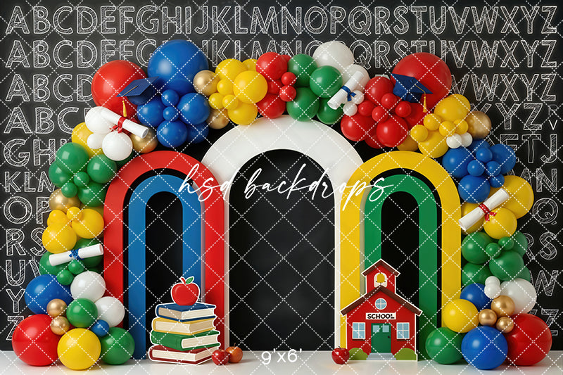 ABC Chalkboard Balloon Arch Photography Backdrop – Colorful Back to School Portrait Scene | HSD Backdrops