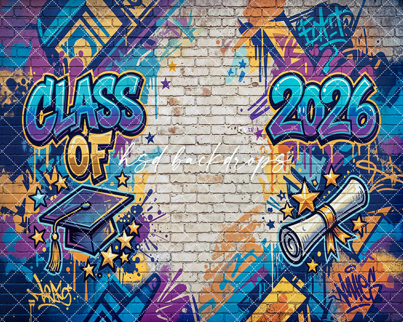Class of 2026 Graffiti Wall Photography Backdrop – Urban Graduation Portrait Scene | HSD Backdrops
