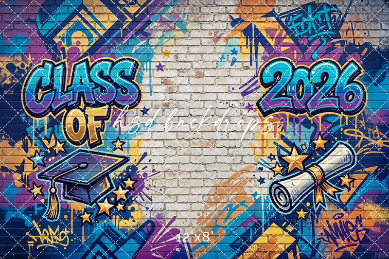 Class of 2026 Graffiti Wall Photography Backdrop – Urban Graduation Portrait Scene | HSD Backdrops