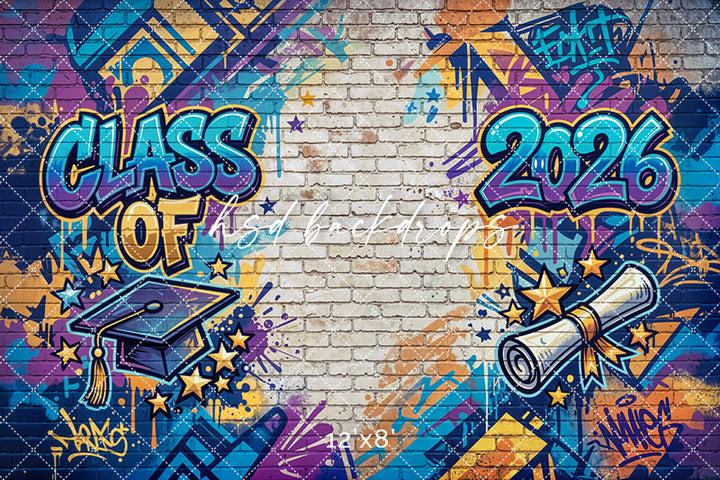 Class of 2026 Graffiti Wall Photography Backdrop – Urban Graduation Portrait Scene | HSD Backdrops
