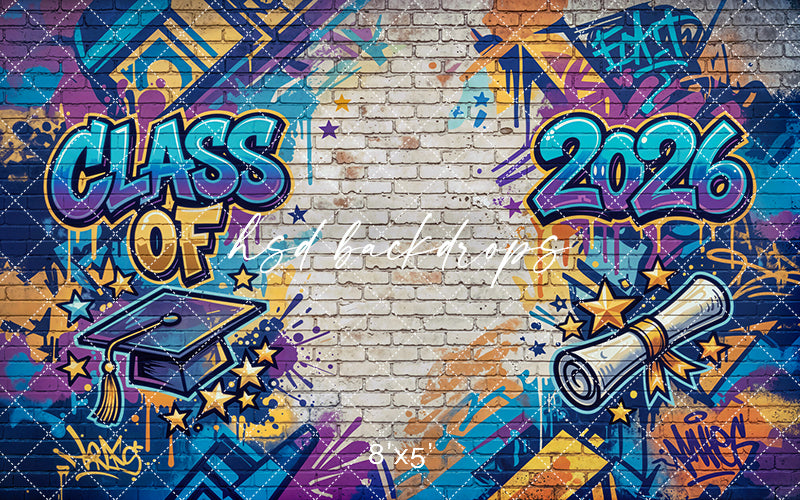 Class of 2026 Graffiti Wall Photography Backdrop – Urban Graduation Portrait Scene | HSD Backdrops