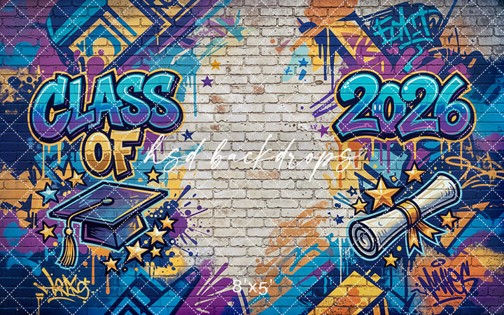 Class of 2026 Graffiti Wall Photography Backdrop – Urban Graduation Portrait Scene | HSD Backdrops
