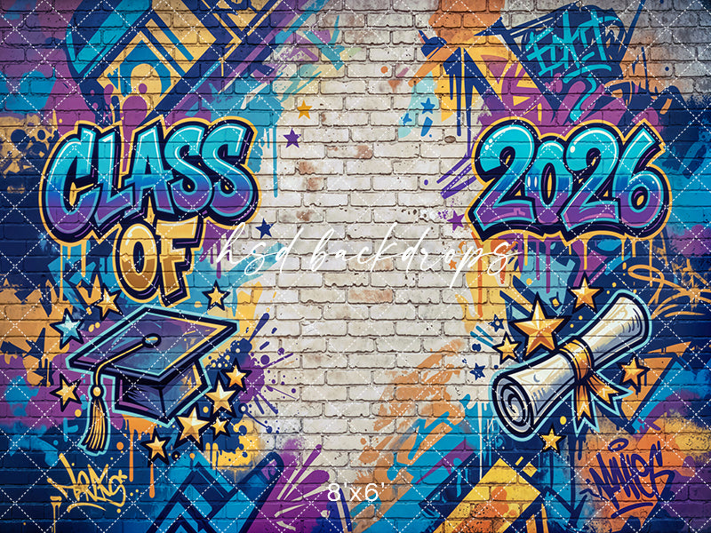Class of 2026 Graffiti Wall Photography Backdrop – Urban Graduation Portrait Scene | HSD Backdrops