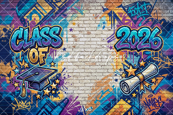 Class of 2026 Graffiti Wall Photography Backdrop – Urban Graduation Portrait Scene | HSD Backdrops