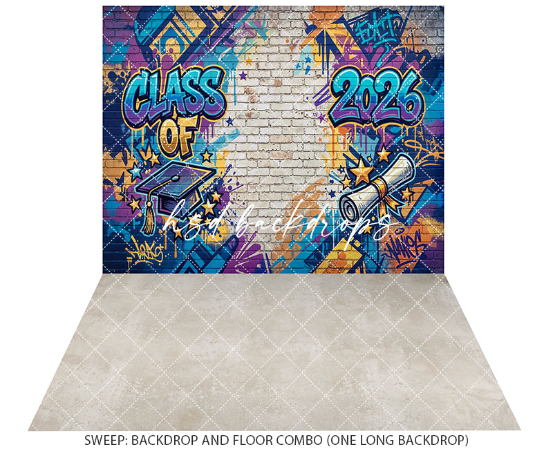 Class of 2026 Graffiti Wall Photography Backdrop – Urban Graduation Portrait Scene | HSD Backdrops