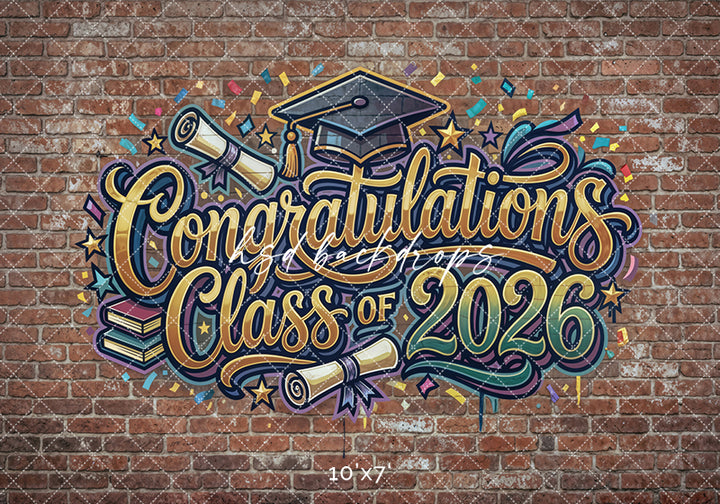 Congratulations Class of 2026 Brick Wall Photography Backdrop – Graduation Party Portrait Scene | HSD Backdrops