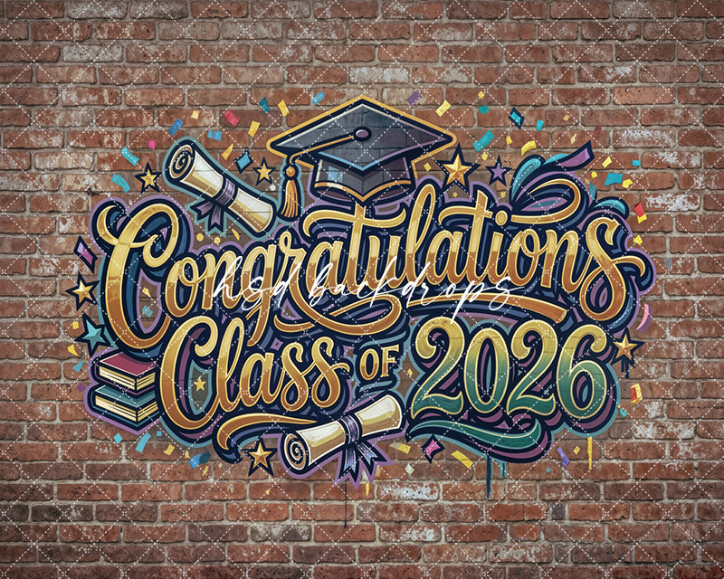 Congratulations Class of 2026 Brick Wall Photography Backdrop – Graduation Party Portrait Scene | HSD Backdrops