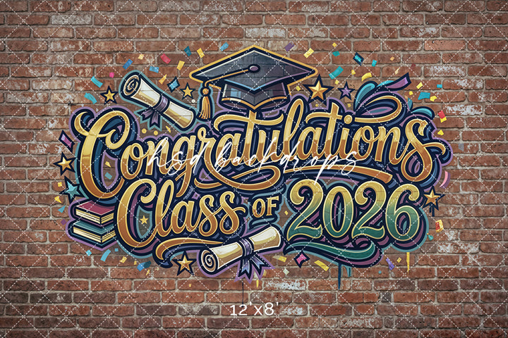 Congratulations Class of 2026 Brick Wall Photography Backdrop – Graduation Party Portrait Scene | HSD Backdrops