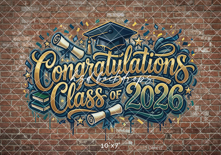 Class of 2026 Graffiti Brick Wall Photography Backdrop – Urban Graduation Portrait Scene | HSD Backdrops