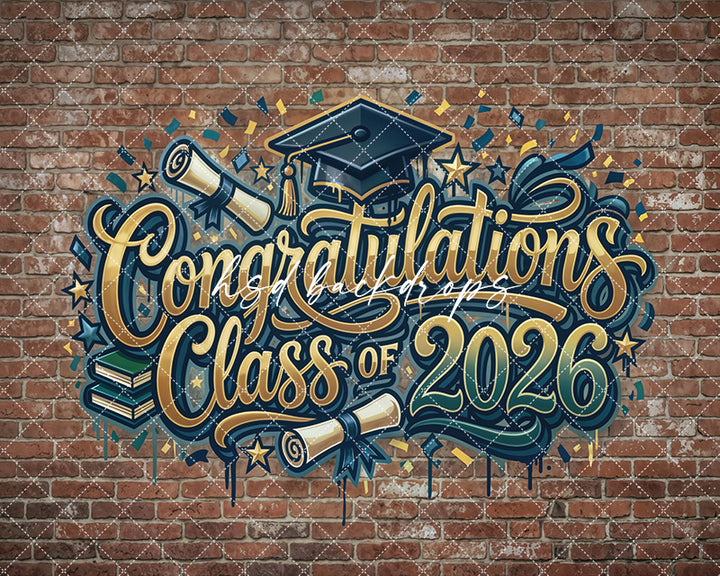 Class of 2026 Graffiti Brick Wall Photography Backdrop – Urban Graduation Portrait Scene | HSD Backdrops