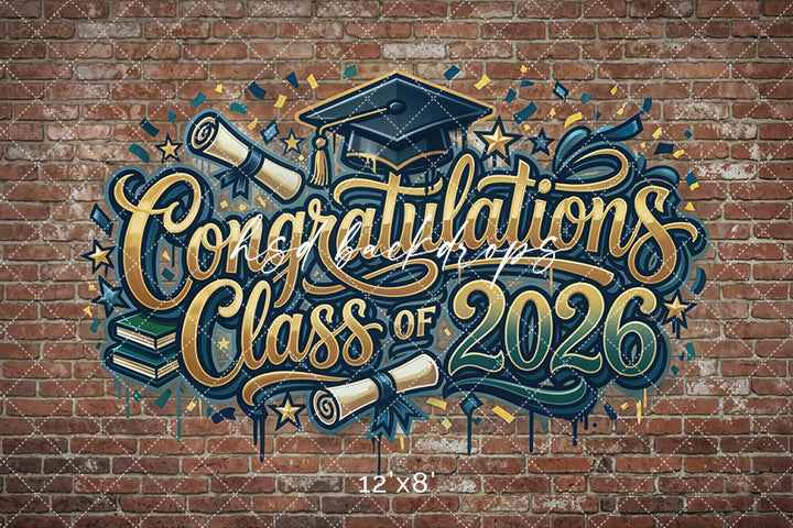 Class of 2026 Graffiti Brick Wall Photography Backdrop – Urban Graduation Portrait Scene | HSD Backdrops