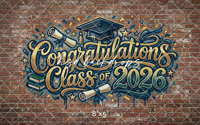 Class of 2026 Graffiti Brick Wall Photography Backdrop – Urban Graduation Portrait Scene | HSD Backdrops