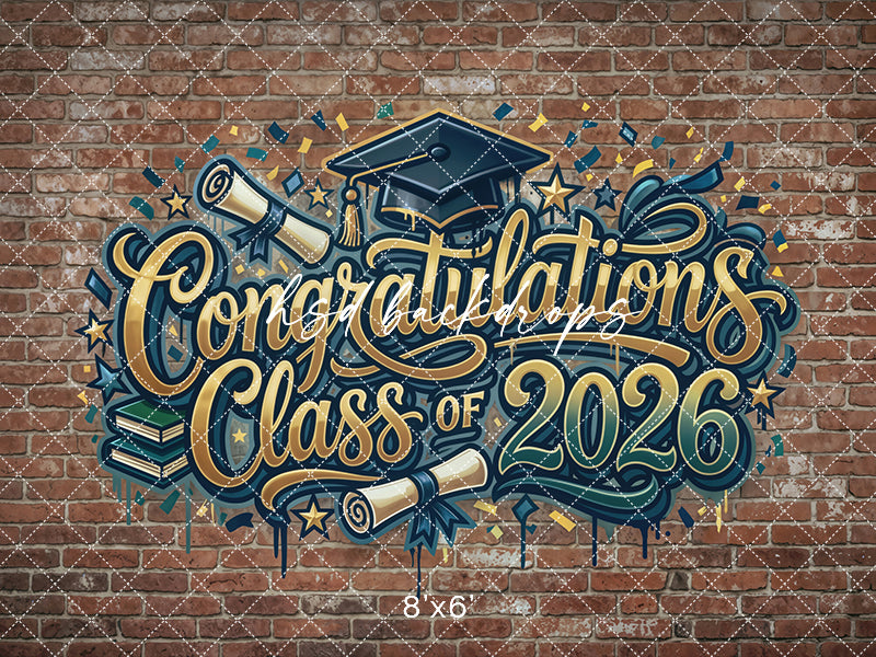 Class of 2026 Graffiti Brick Wall Photography Backdrop – Urban Graduation Portrait Scene | HSD Backdrops