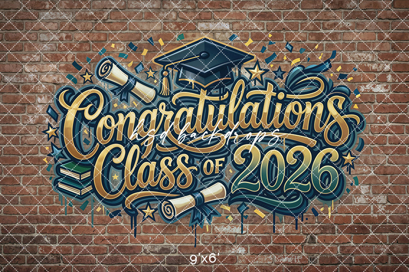 Class of 2026 Graffiti Brick Wall Photography Backdrop – Urban Graduation Portrait Scene | HSD Backdrops