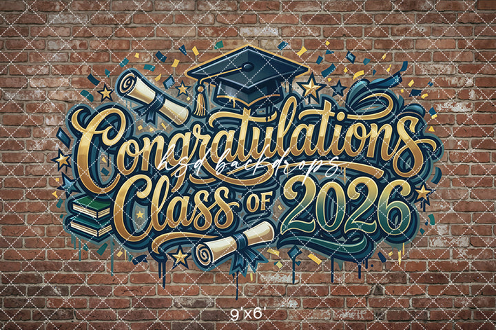 Class of 2026 Graffiti Brick Wall Photography Backdrop – Urban Graduation Portrait Scene | HSD Backdrops